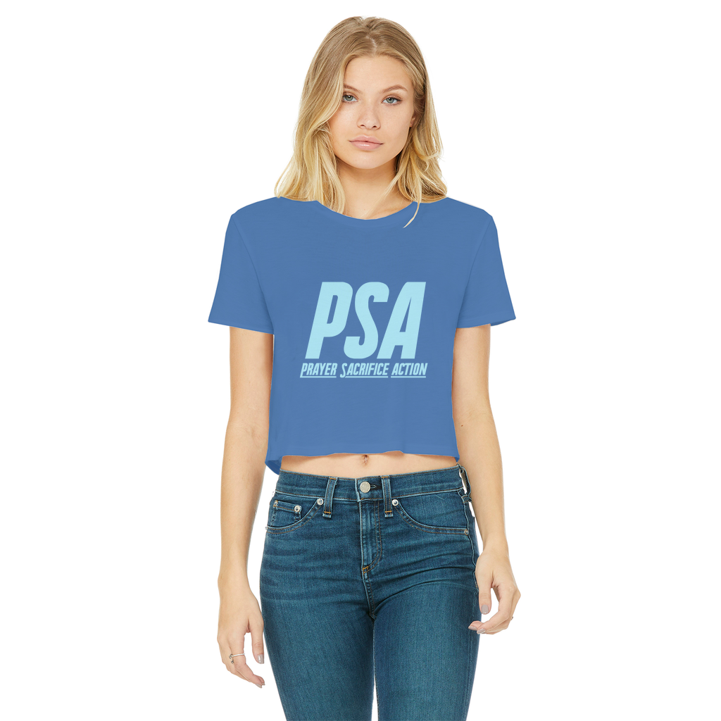 Blizzard Blue Classic Women's Cropped Raw Edge T-Shirt