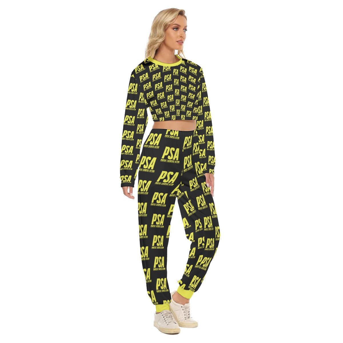 Yellow Classic Women's Crop Sweatshirt Suit