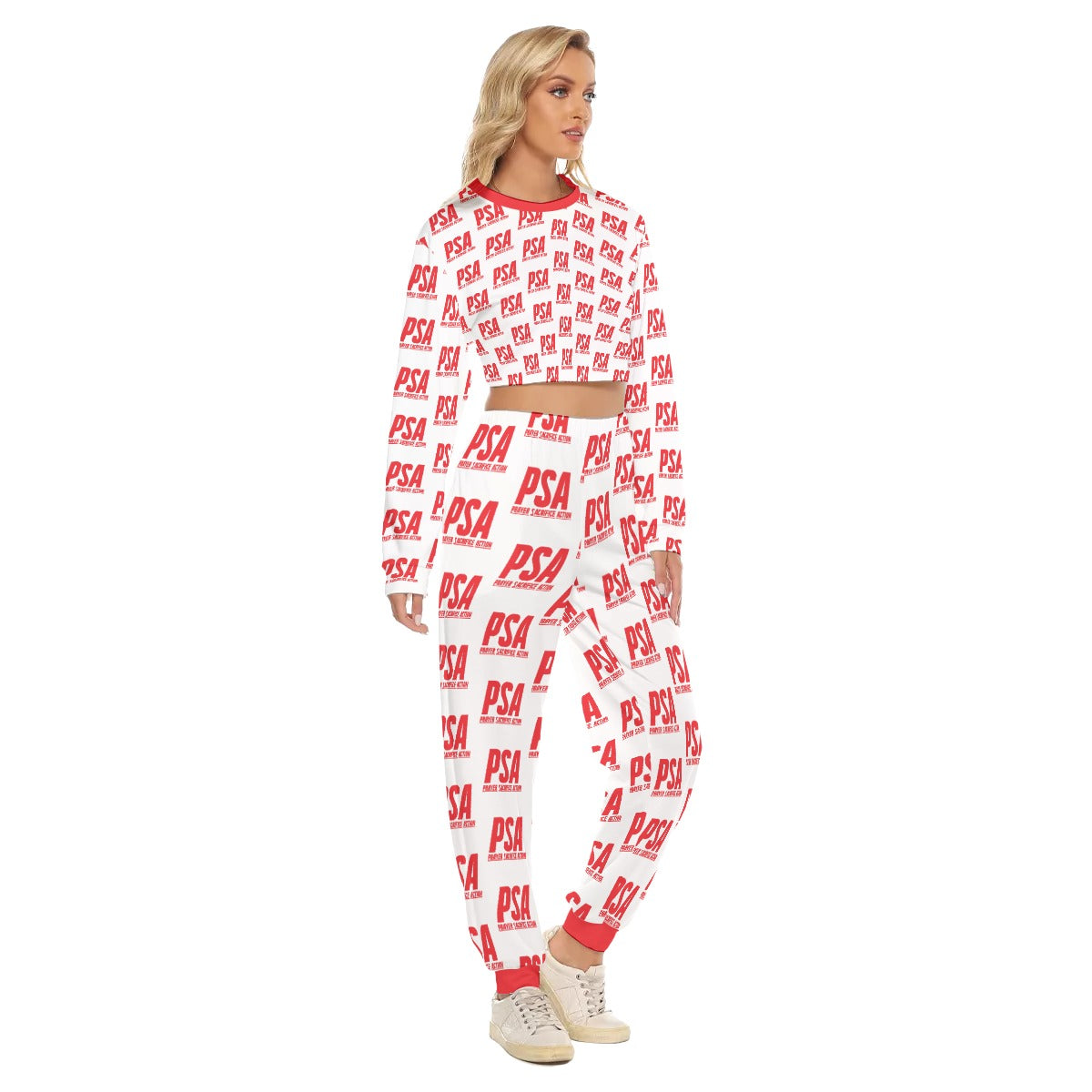 Red Classic Women's Crop Sweatshirt Suit