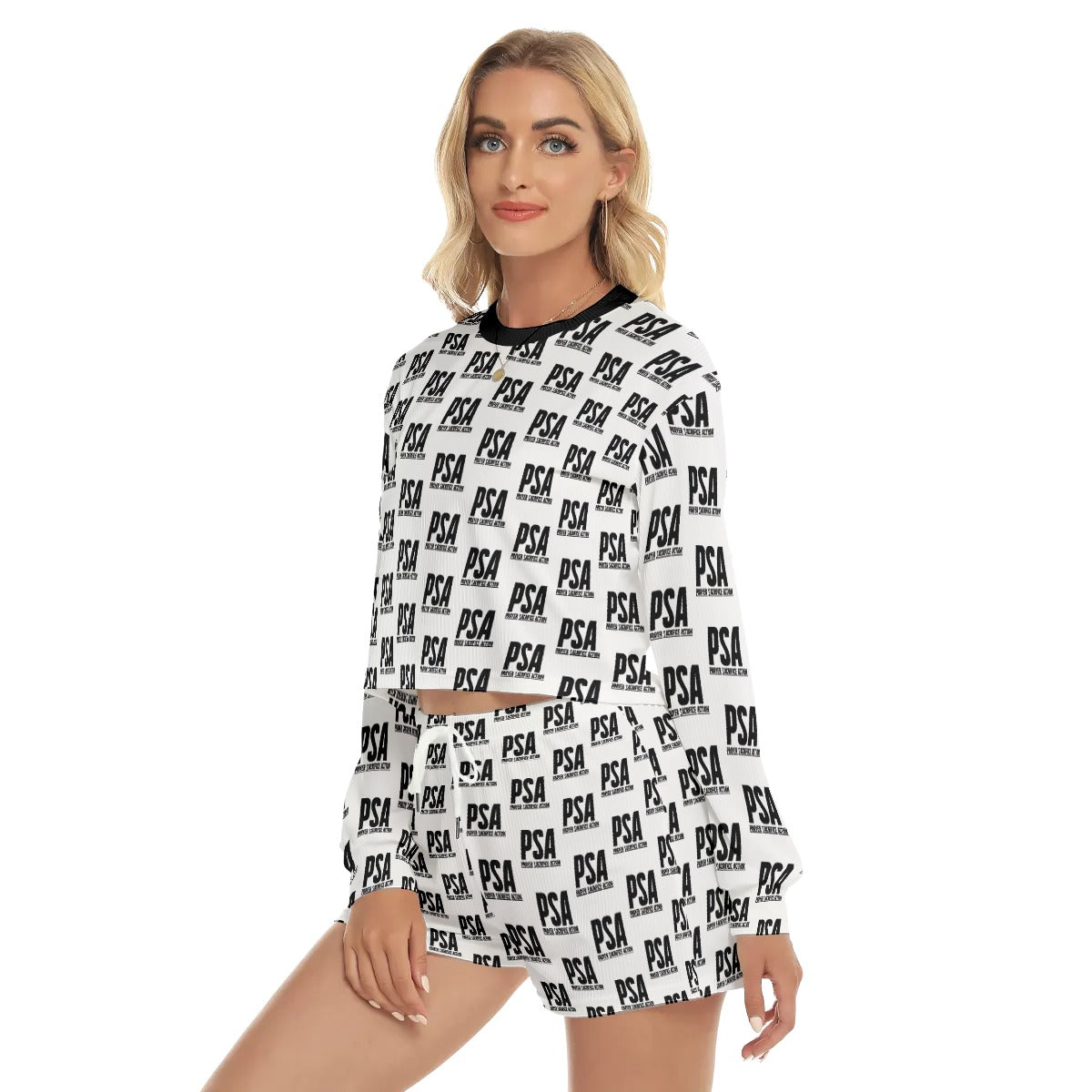 Black Classic Women's Short Sweatshirt And Pants Suit