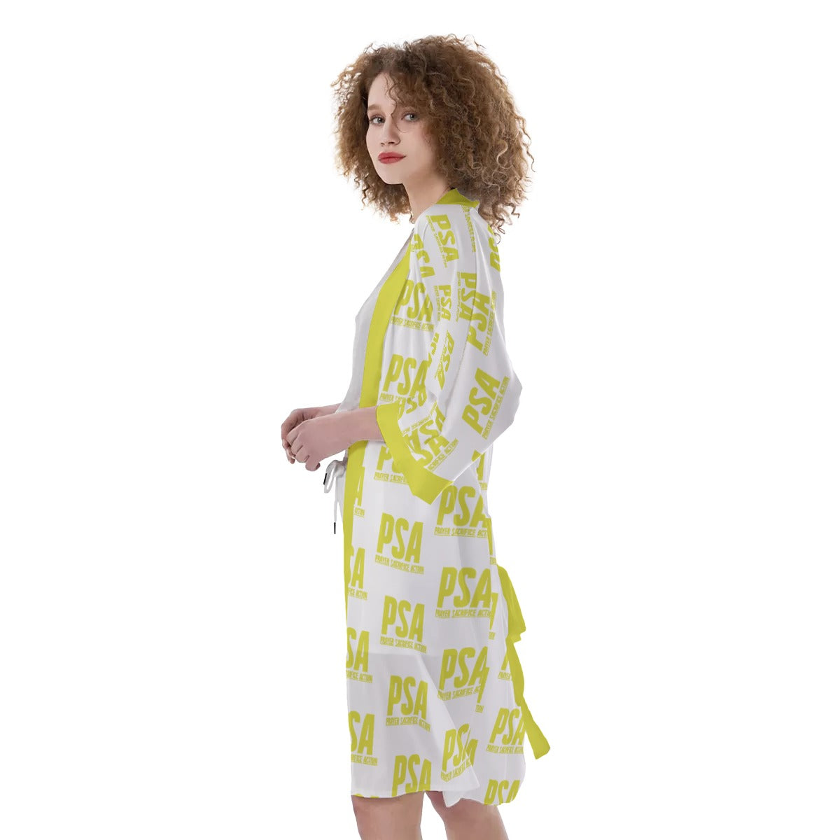 Yellow Women's Satin Kimono Robe