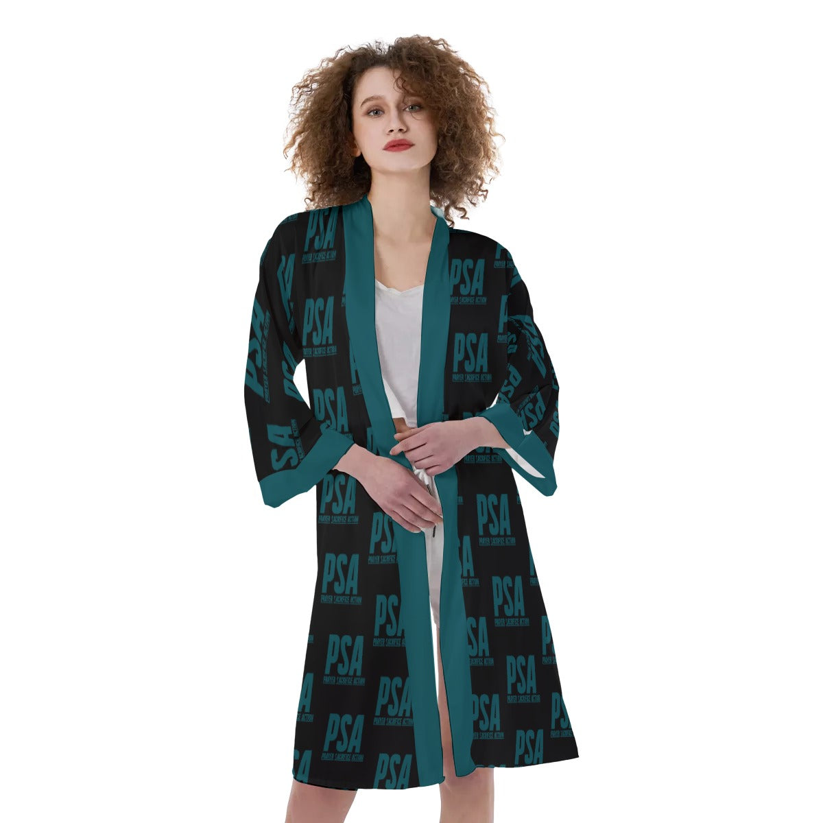 Sherpa Blue Women's Satin Kimono Robe