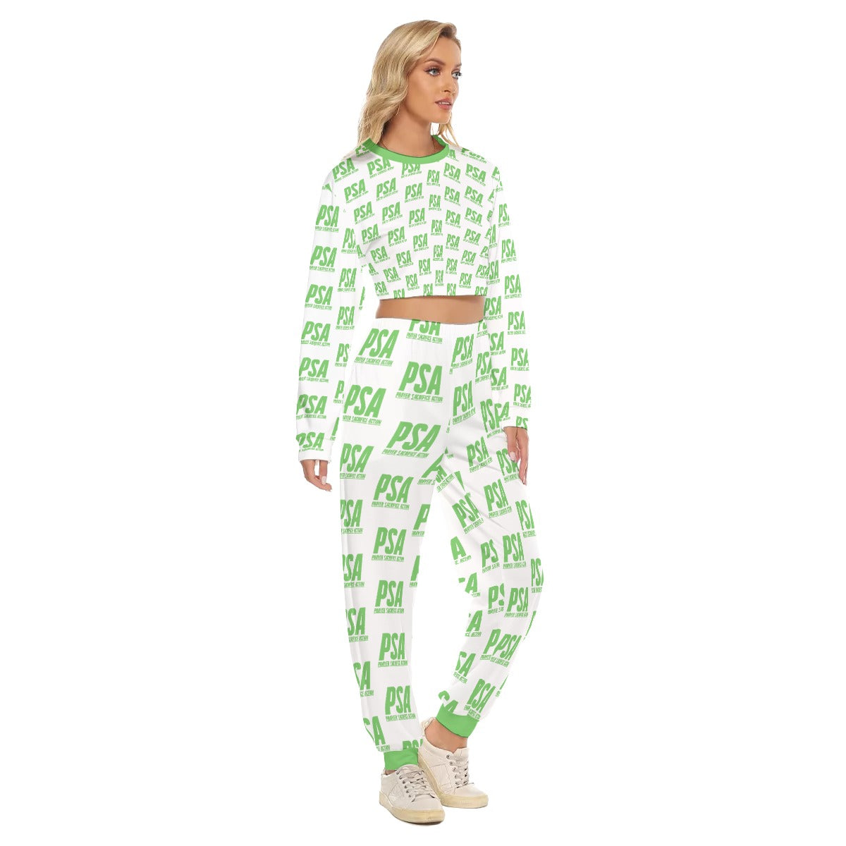 Green Classic Women's Crop Sweatshirt Suit