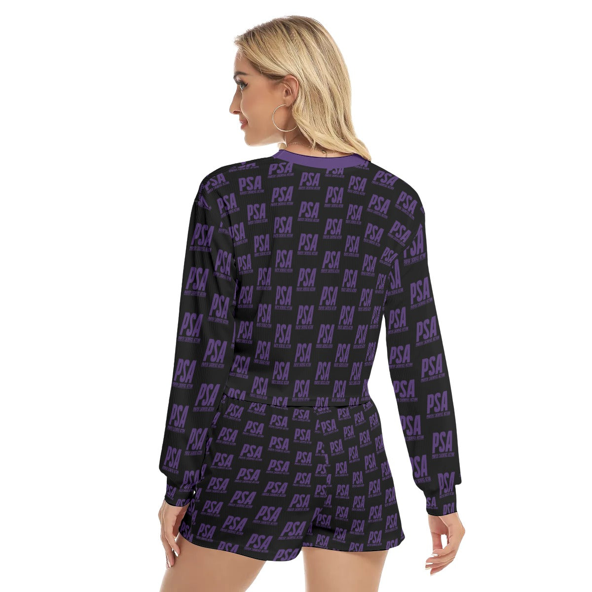Purple Classic Women's Short Sweatshirt And Pants Suit