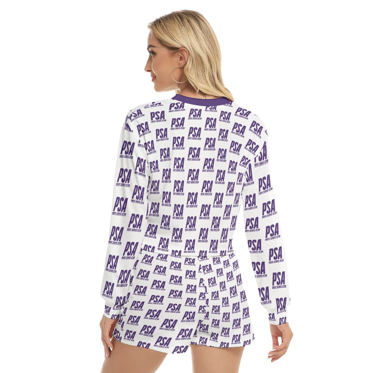 Purple Classic Women's Short Sweatshirt And Pants Suit
