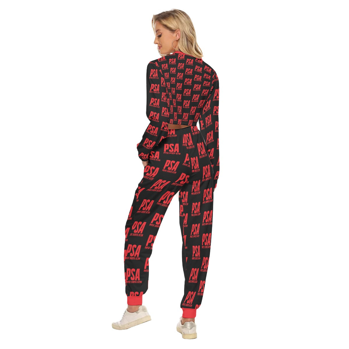 Red Classic Women's Crop Sweatshirt Suit