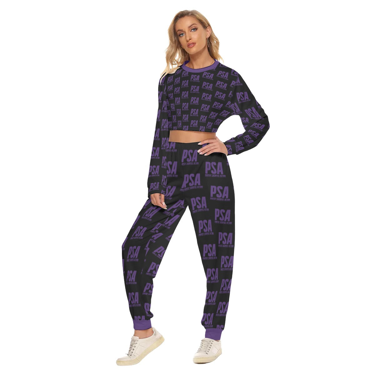 Purple Classic Women's Crop Sweatshirt Suit