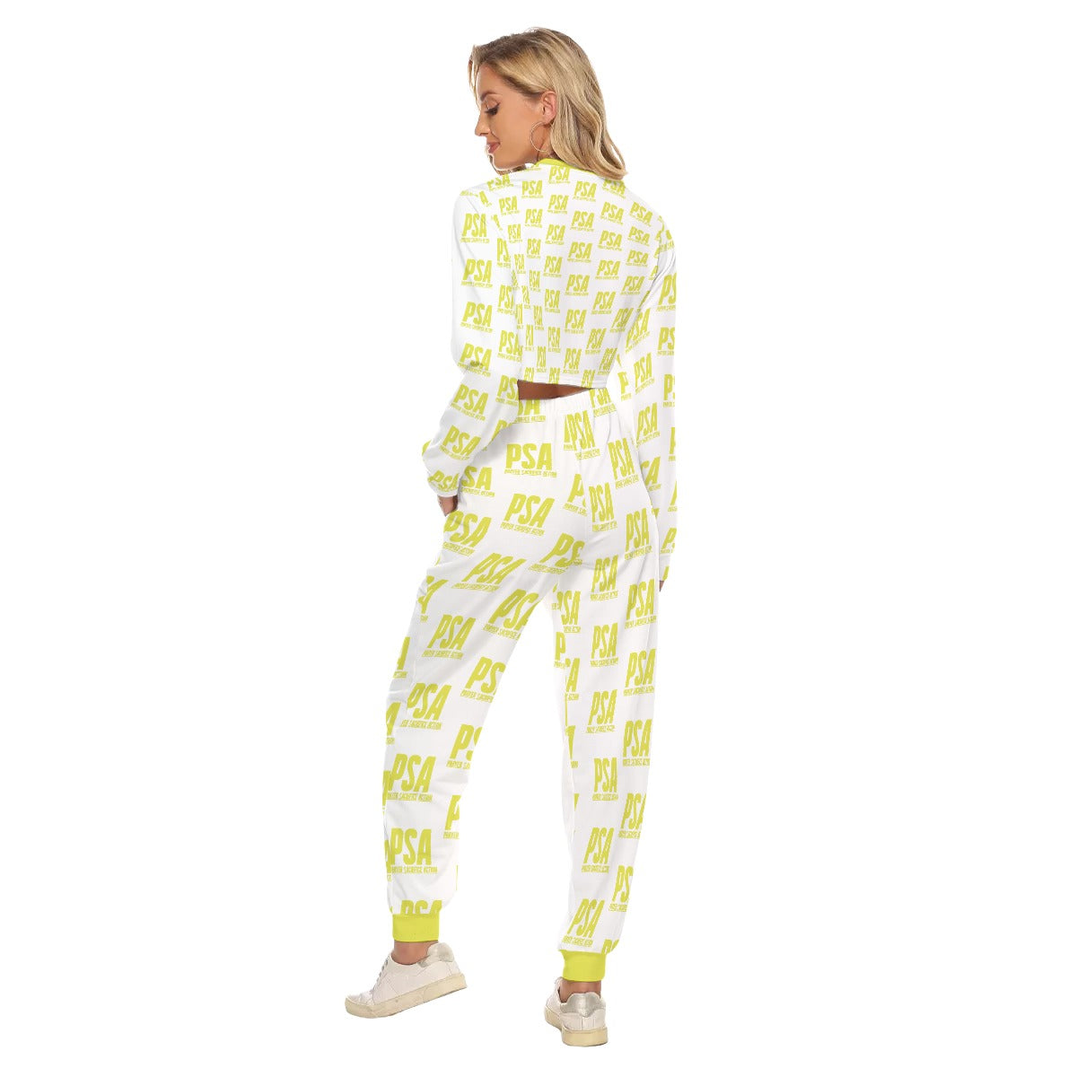 Yellow Classic Women's Crop Sweatshirt Suit