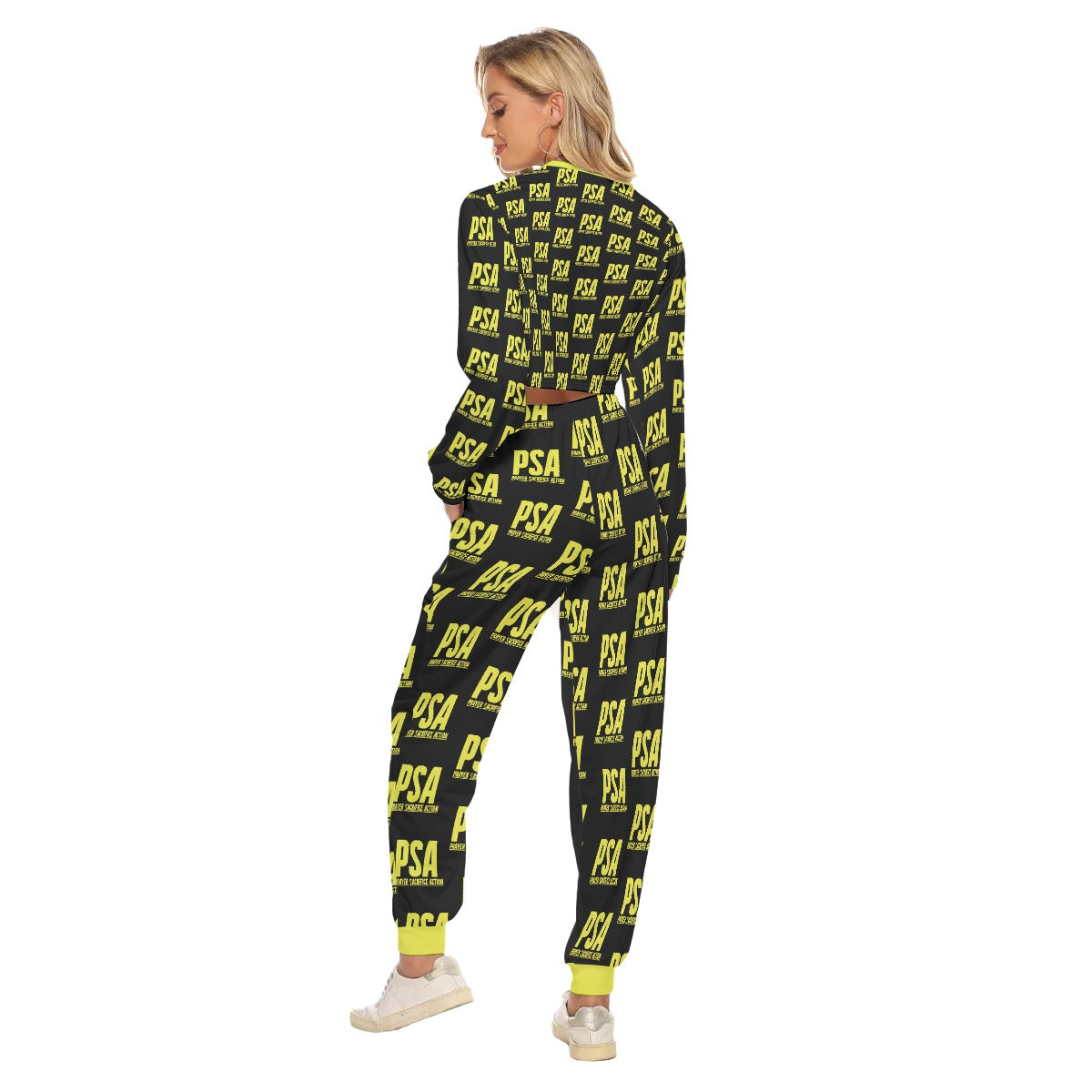 Yellow Classic Women's Crop Sweatshirt Suit