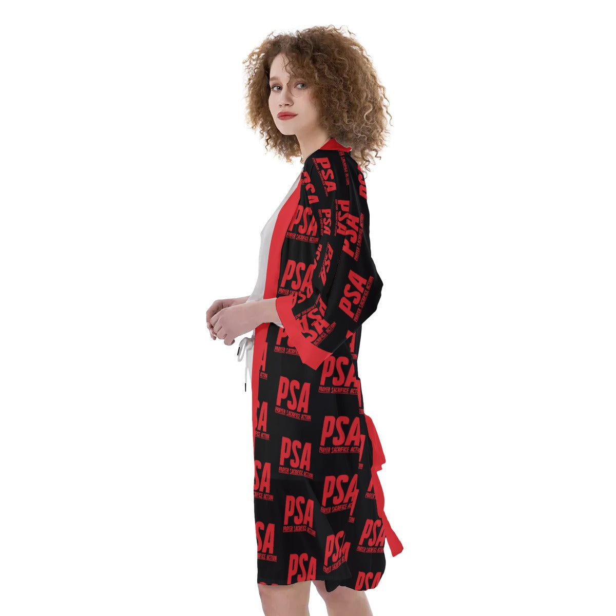 Red Classic Women's Satin Kimono Robe2