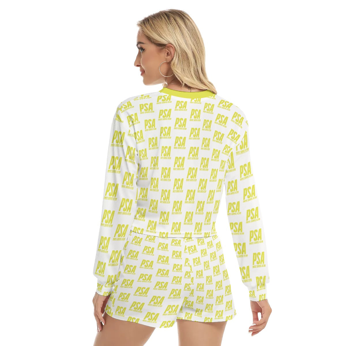 Yellow Classic Women's Short Sweatshirt And Pants Suit