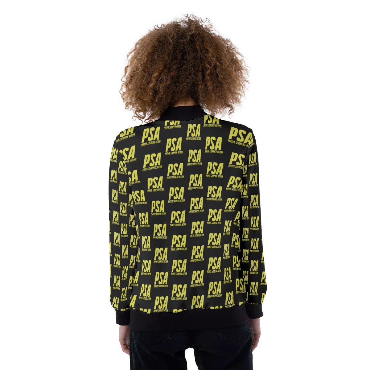 Yellow Print Women's Ribbed Stand-up Collar Jacket