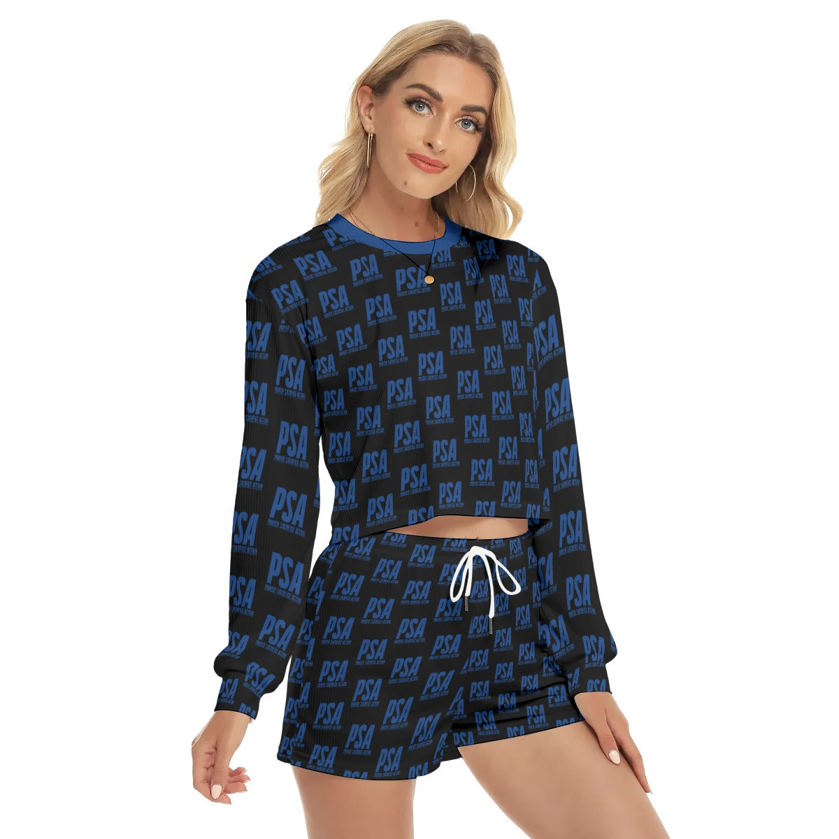 Blue Classic Women's Short Sweatshirt And Pants Suit