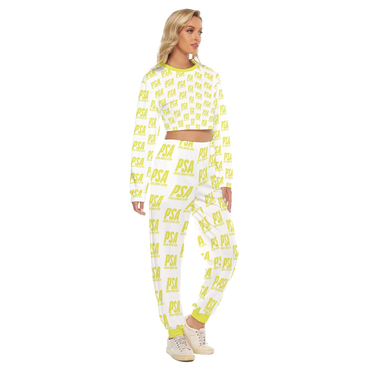 Yellow Classic Women's Crop Sweatshirt Suit