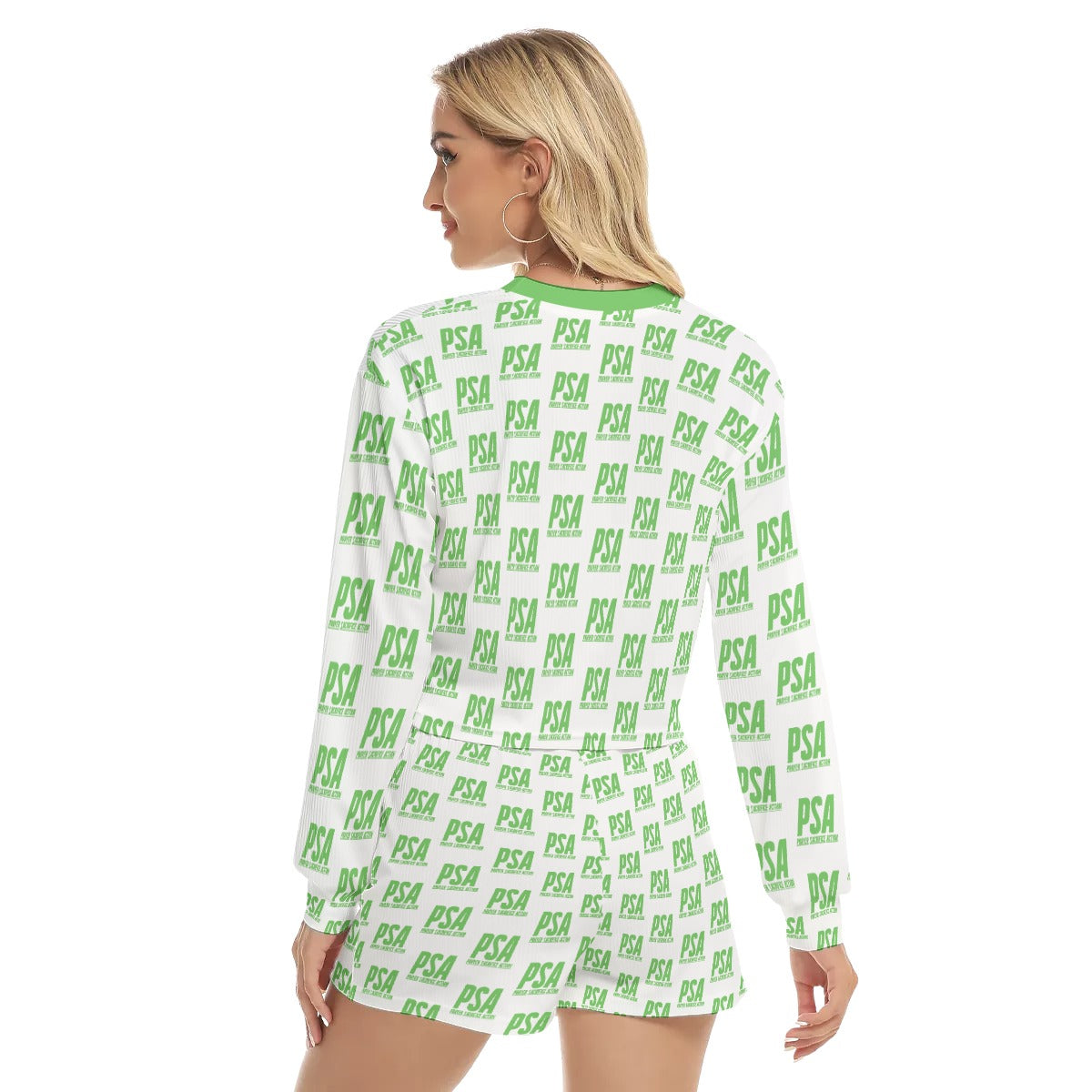 Green Classic Women's Short Sweatshirt And Pants Suit