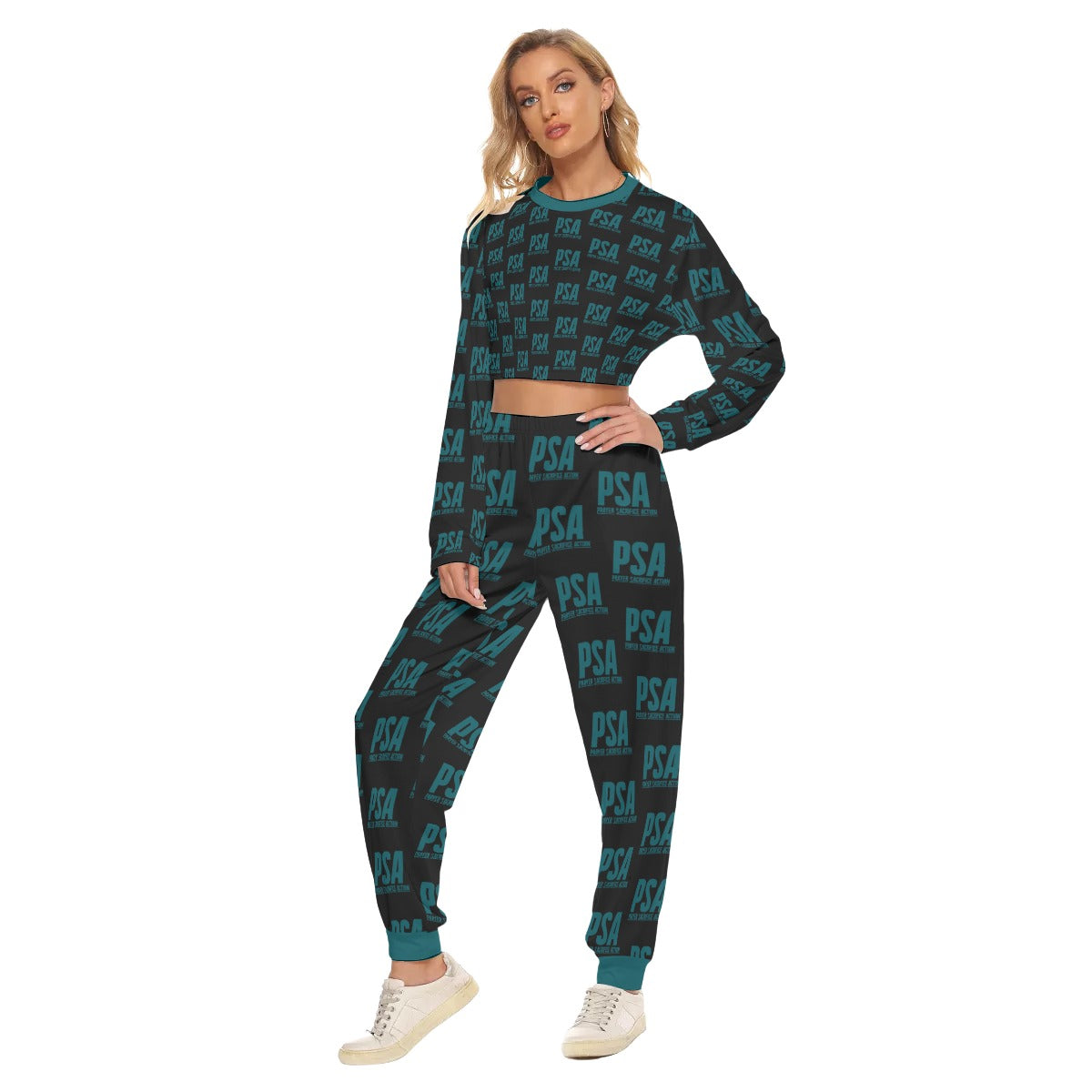Sherpa Blue Women's Crop Sweatshirt Suit