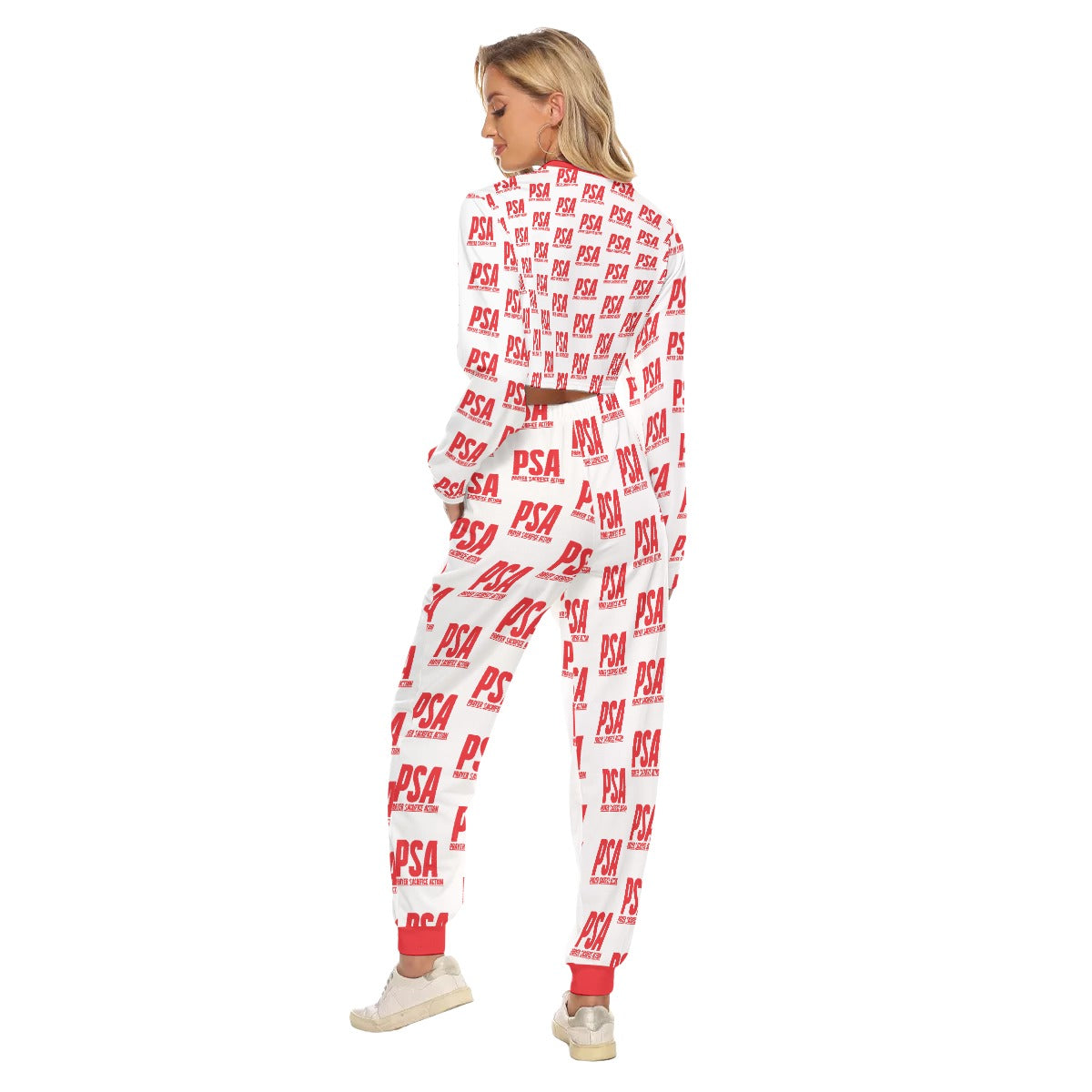 Red Classic Women's Crop Sweatshirt Suit