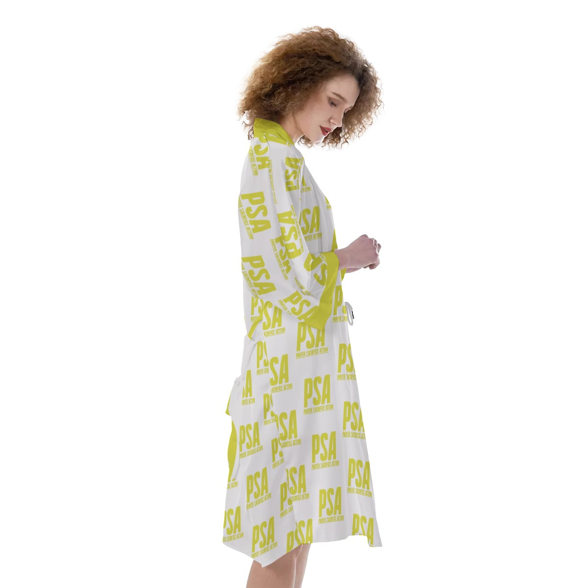 Yellow Women's Satin Kimono Robe