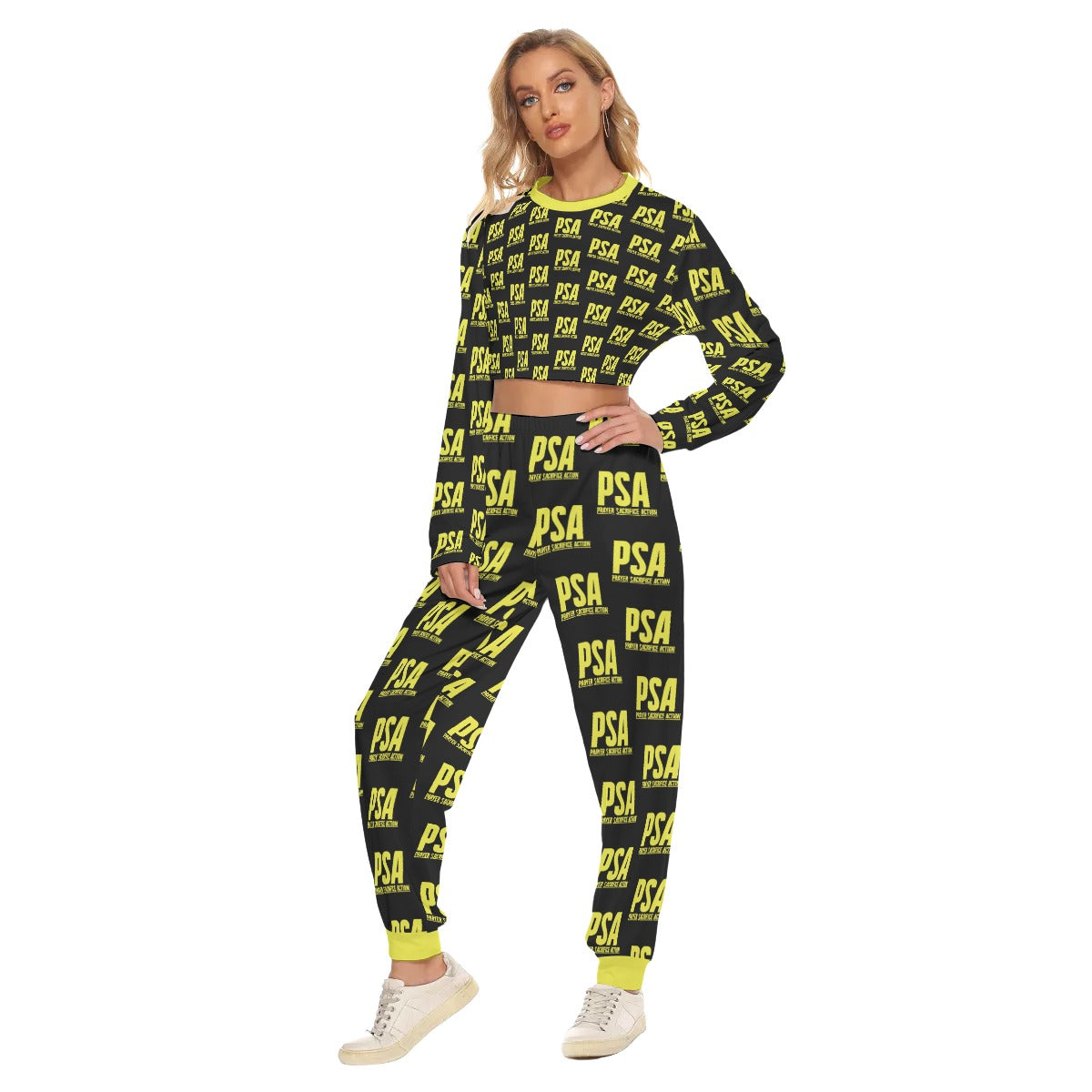 Yellow Classic Women's Crop Sweatshirt Suit