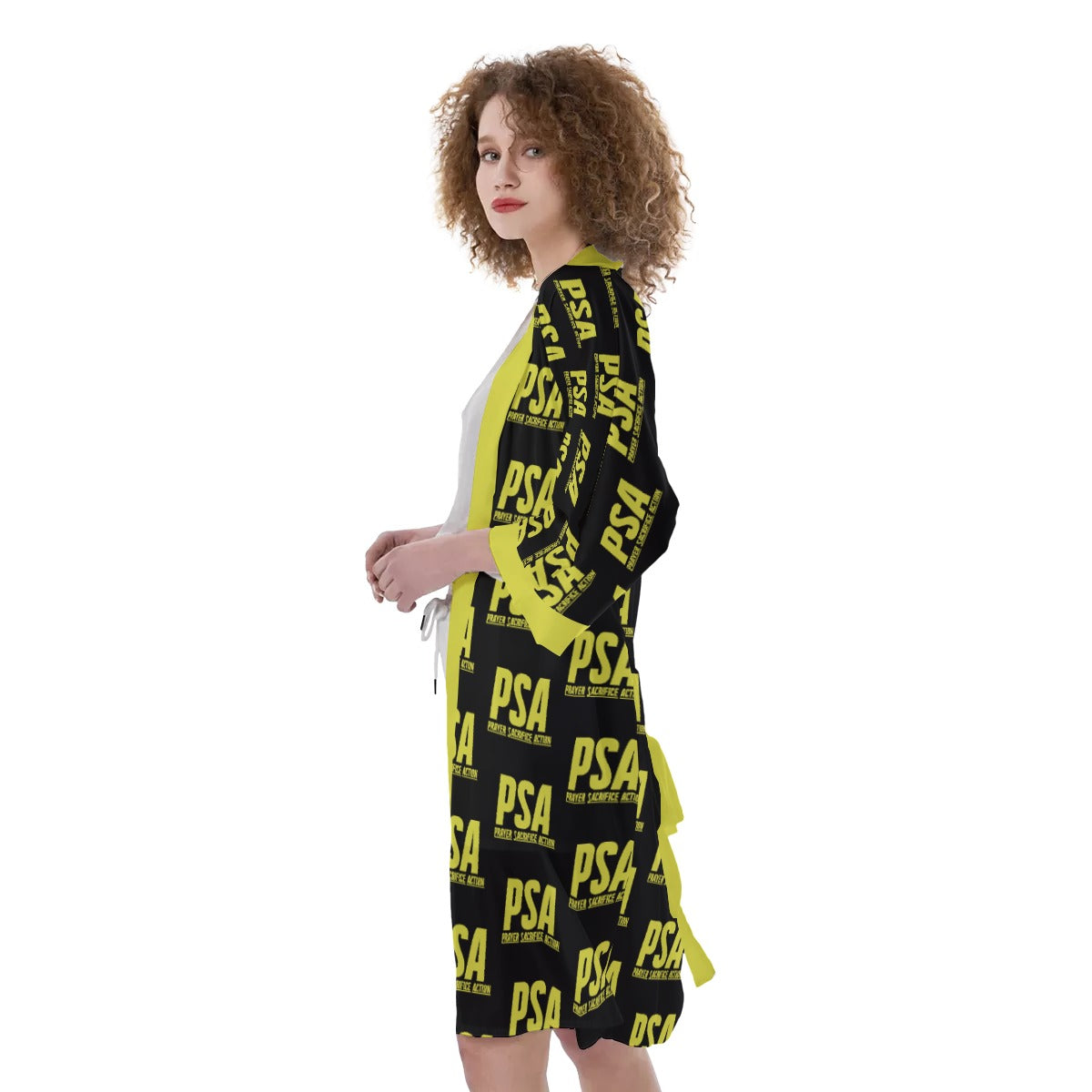 Yellow Classic Women's Satin Kimono Robe