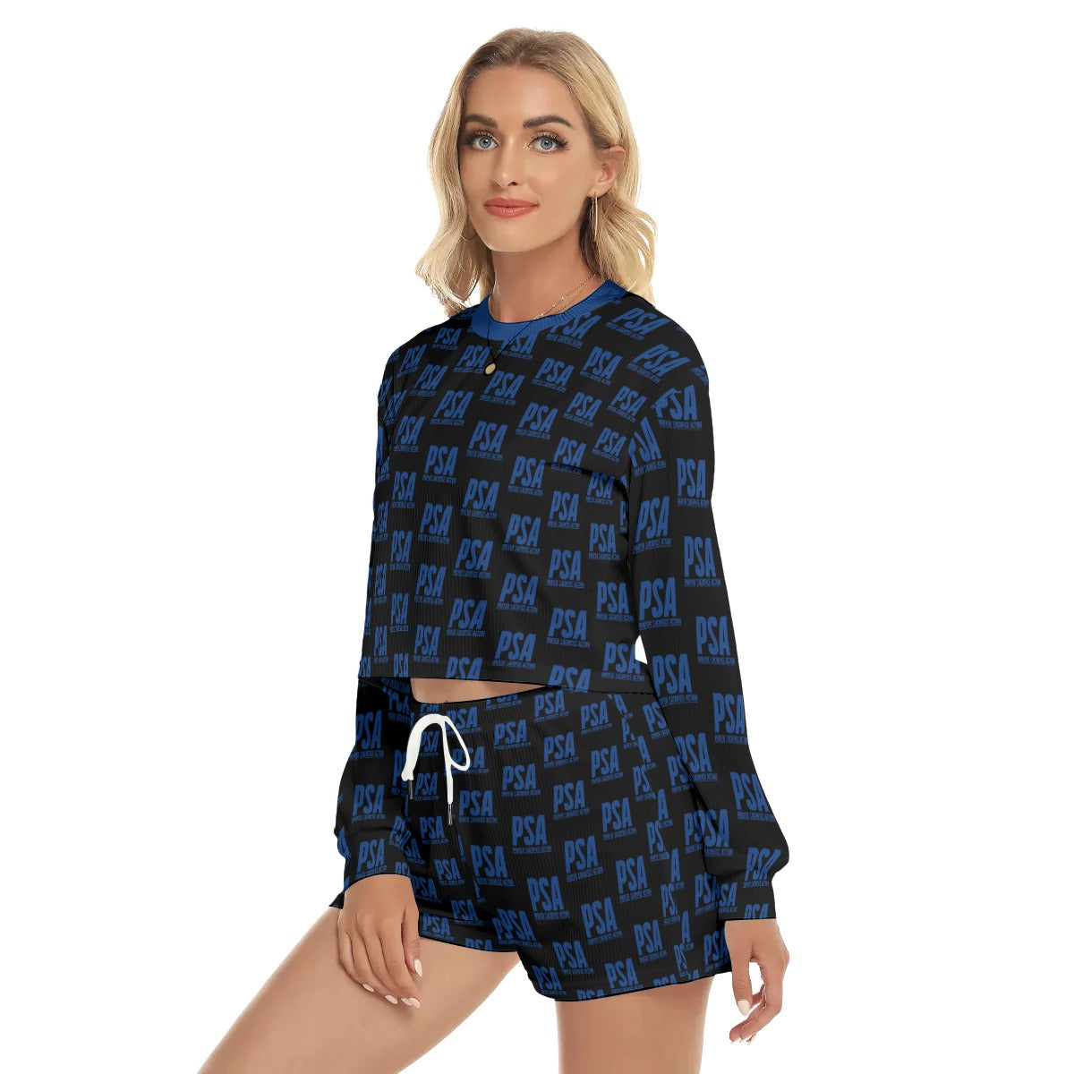 Blue Classic Women's Short Sweatshirt And Pants Suit