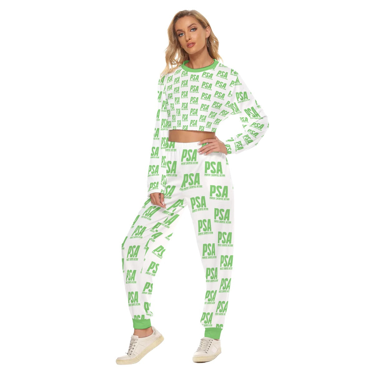 Green Classic Women's Crop Sweatshirt Suit