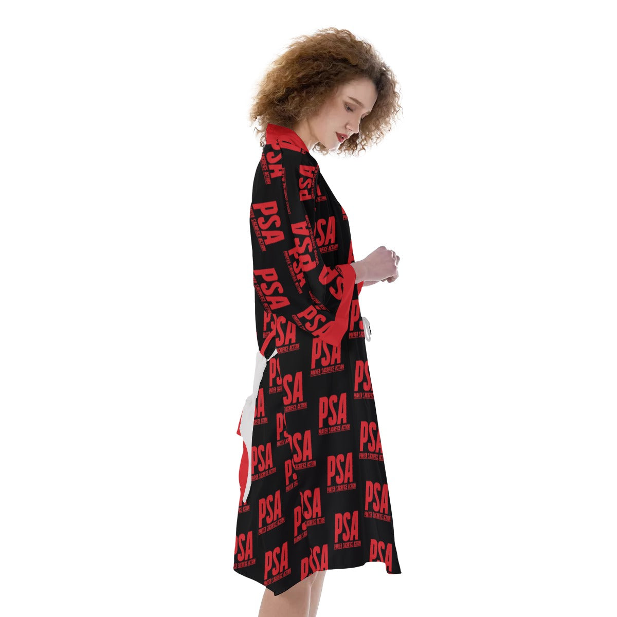 Red Classic Women's Satin Kimono Robe2