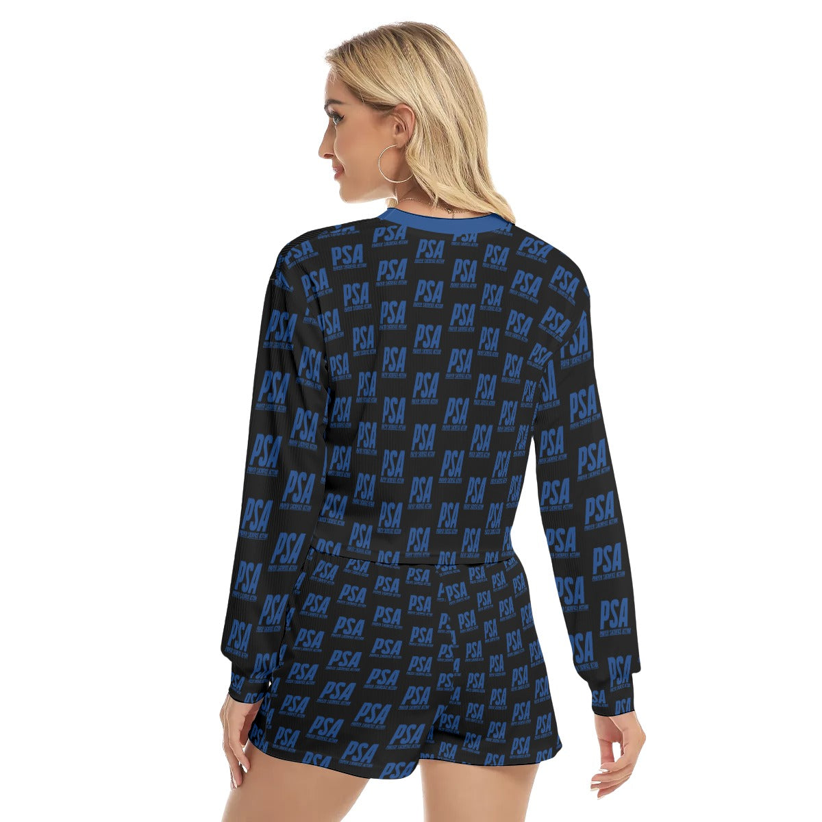 Blue Classic Women's Short Sweatshirt And Pants Suit