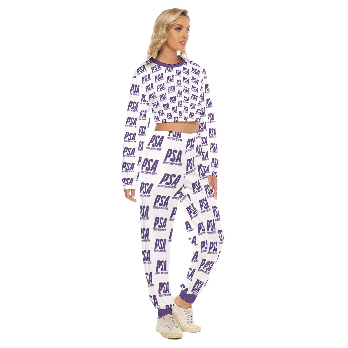 Purple Classic Women's Crop Sweatshirt Suit