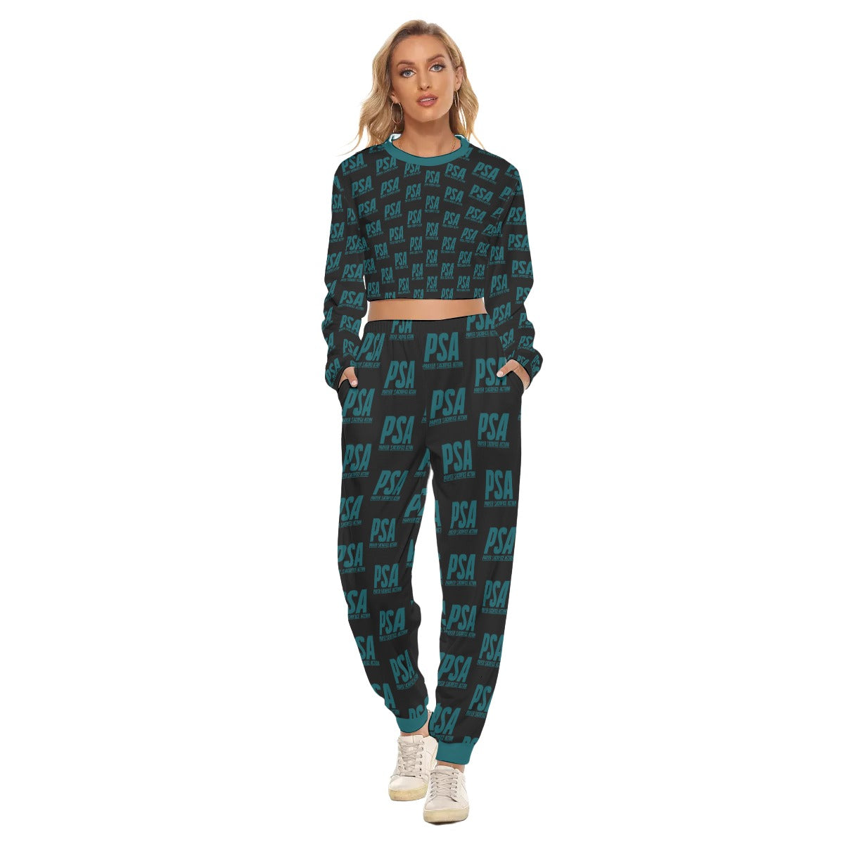 Sherpa Blue Women's Crop Sweatshirt Suit