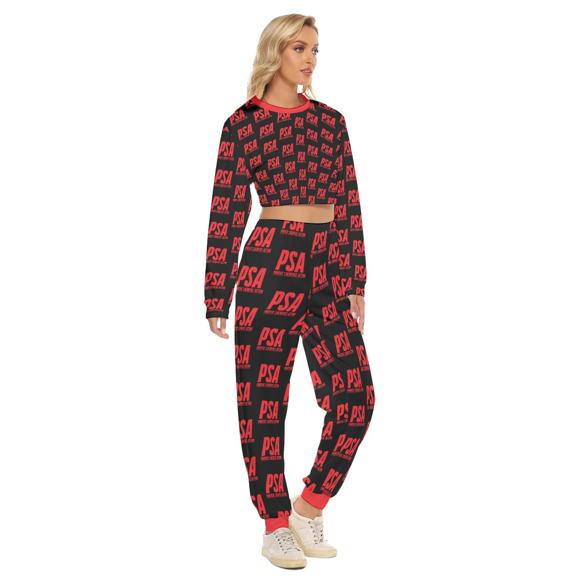 Red Classic Women's Crop Sweatshirt Suit