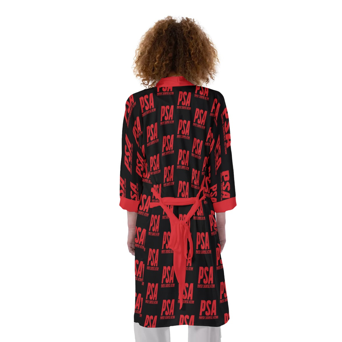 Red Classic Women's Satin Kimono Robe2