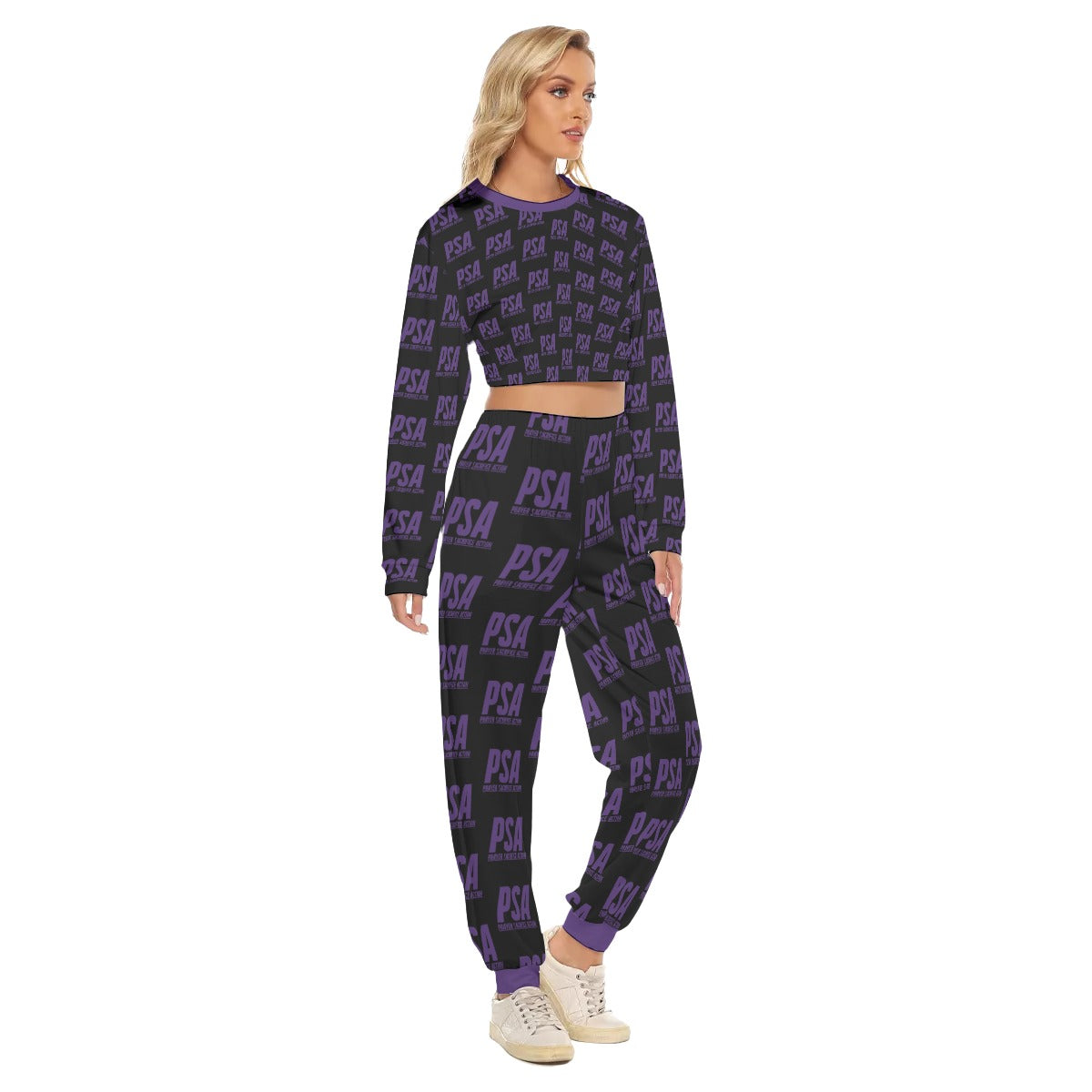 Purple Classic Women's Crop Sweatshirt Suit