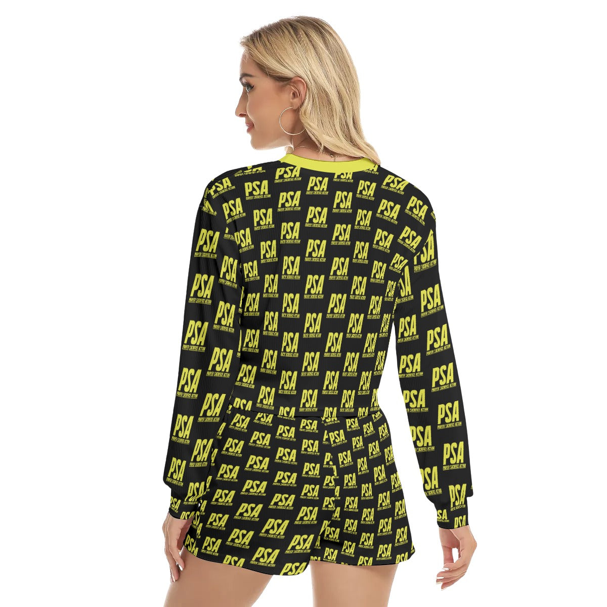 Yellow Classic Women's Short Sweatshirt And Pants Suit