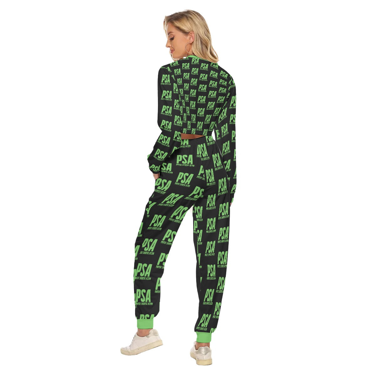 Green Women's Crop Sweatshirt Suit