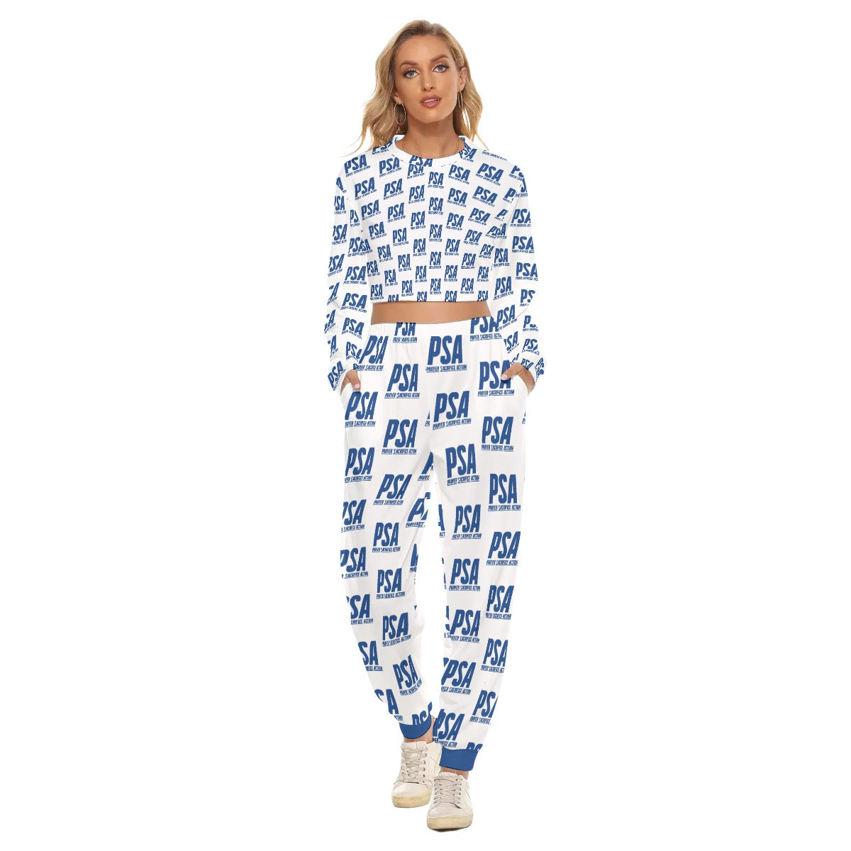 Blue Classic Women's Crop Sweatshirt Suit