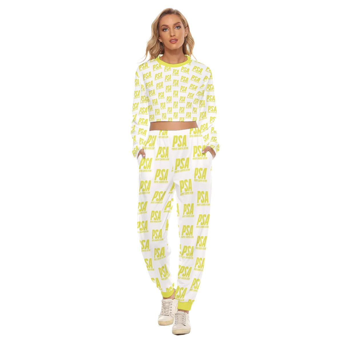 Yellow Classic Women's Crop Sweatshirt Suit