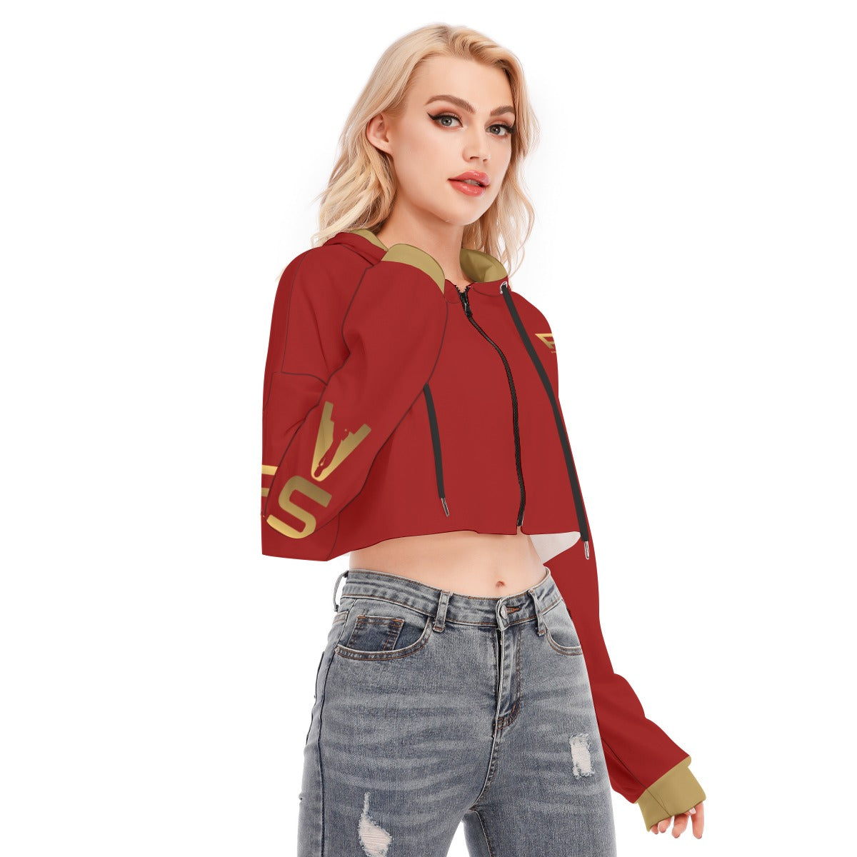 Burgundy Cropped Hoodie (Zip)