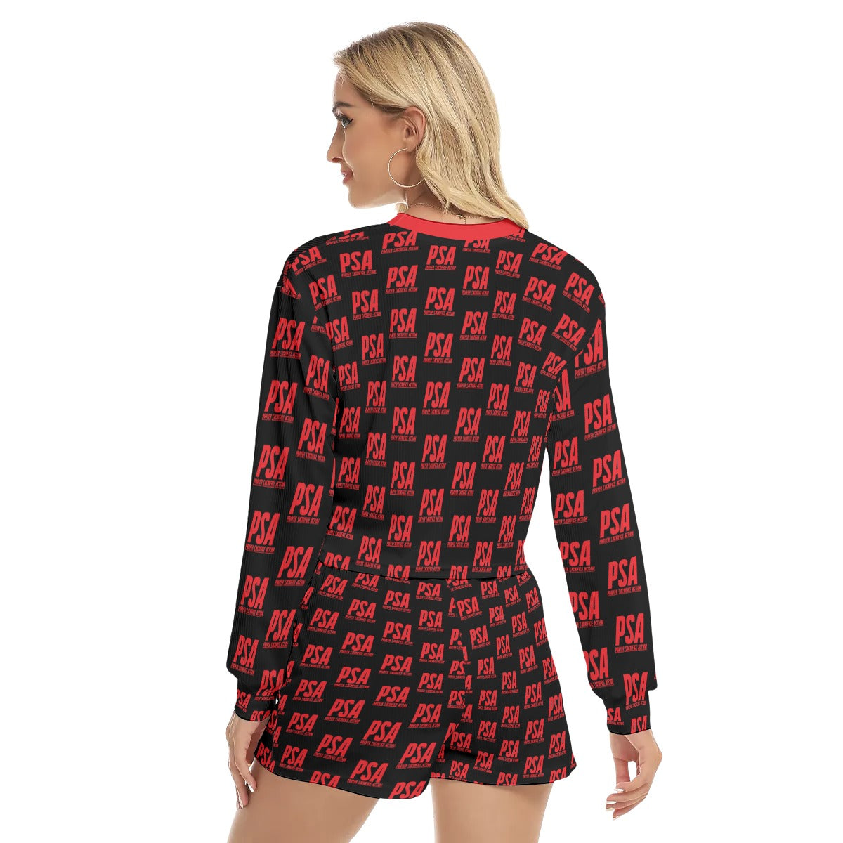 Red Classic Women's Short Sweatshirt And Pants Suit