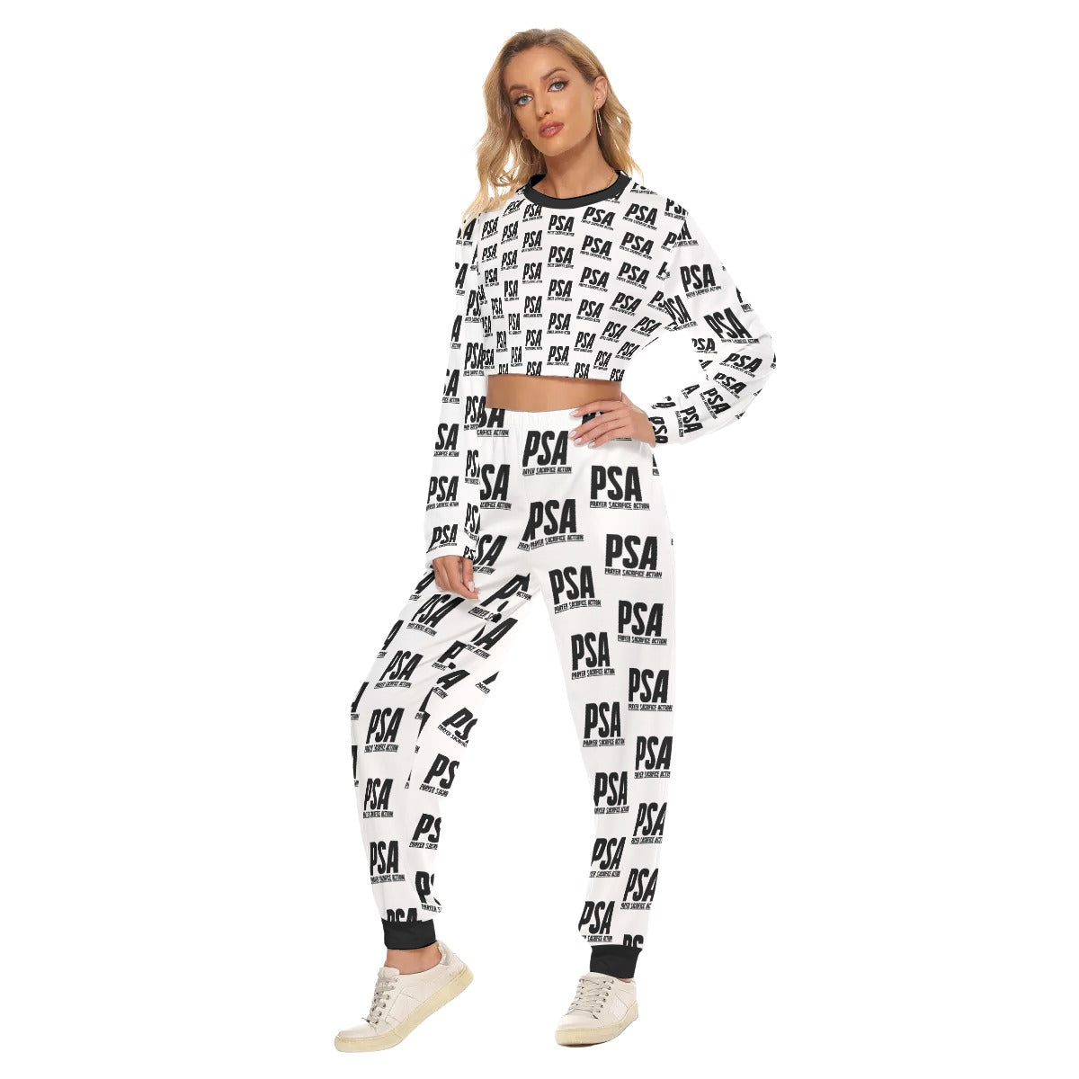 Black Classic Women's Crop Sweatshirt Suit