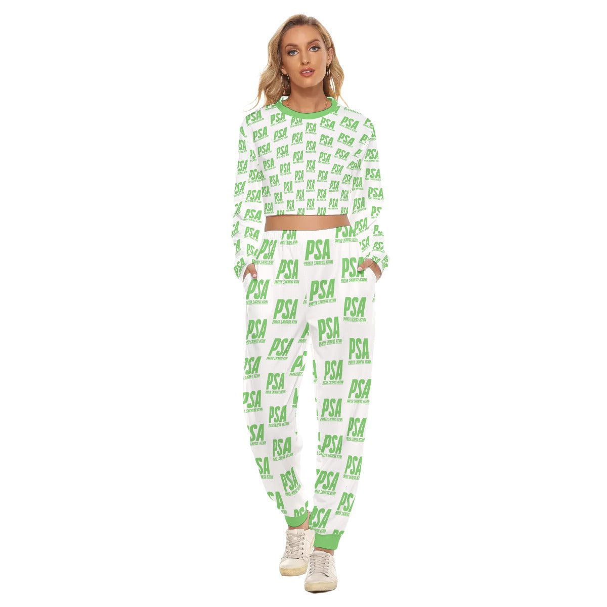 Green Classic Women's Crop Sweatshirt Suit