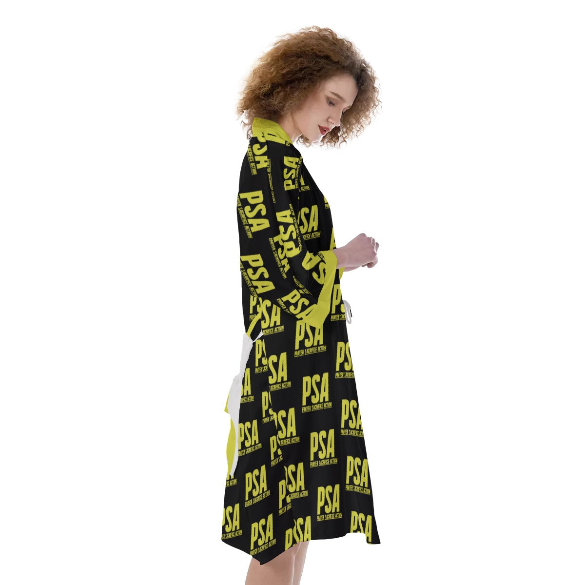 Yellow Classic Women's Satin Kimono Robe