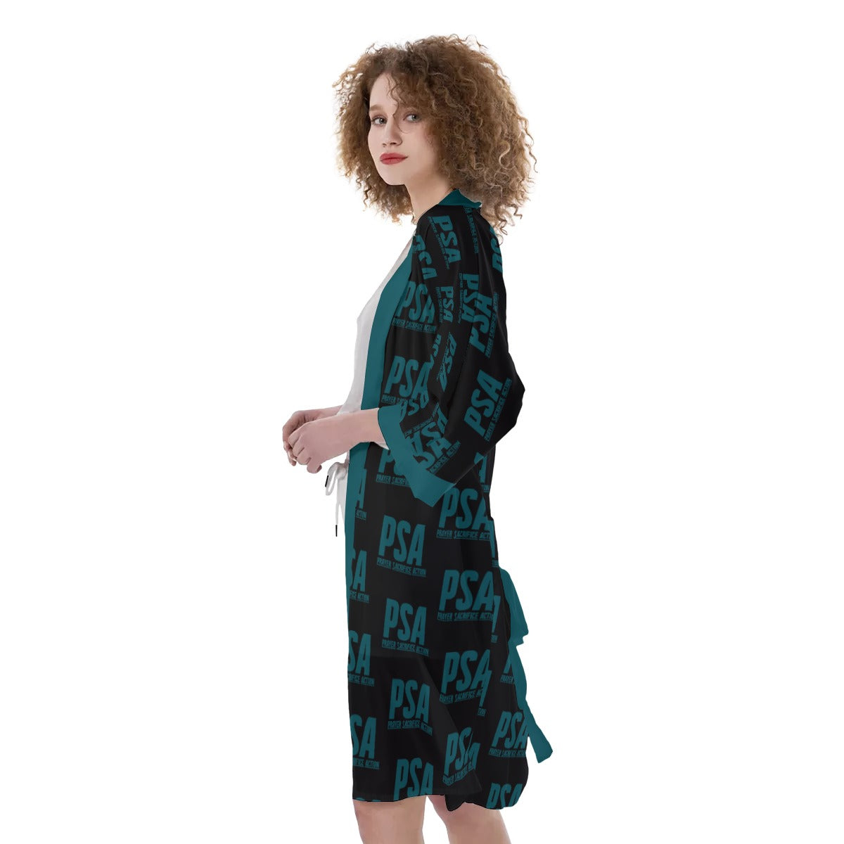 Sherpa Blue Women's Satin Kimono Robe