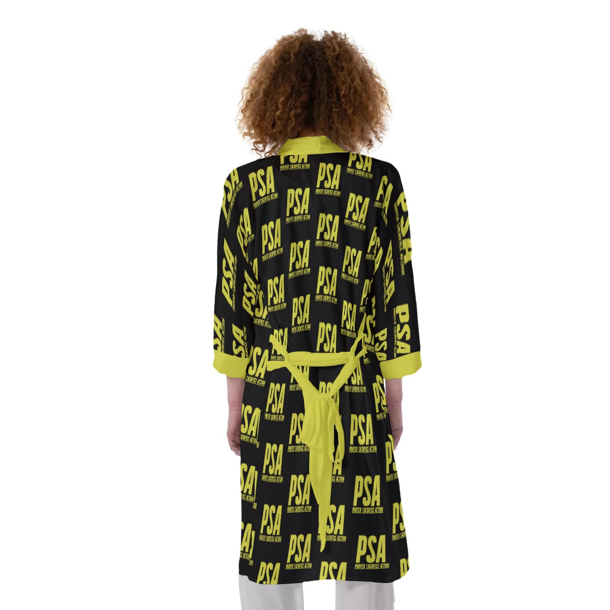 Yellow Classic Women's Satin Kimono Robe
