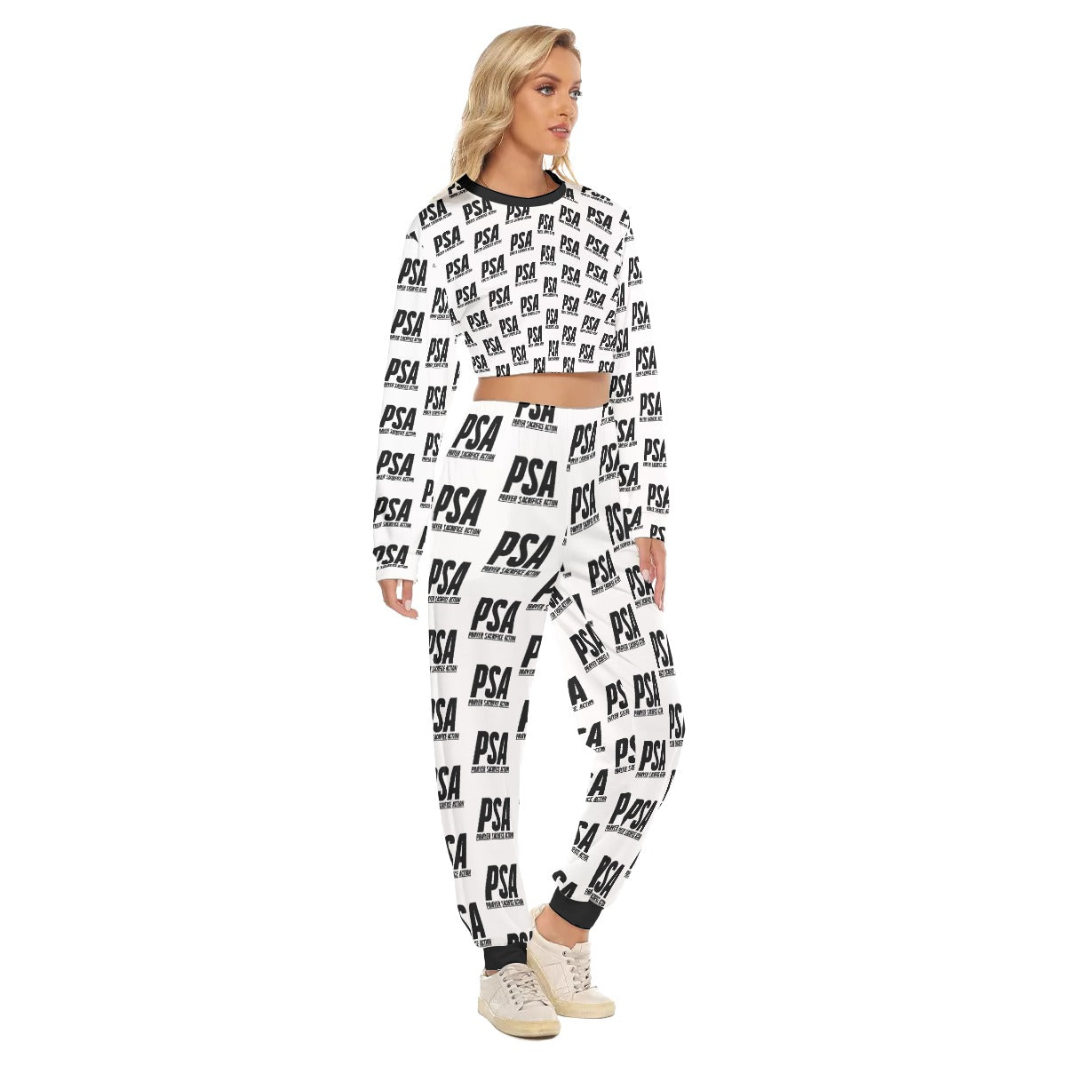 Black Classic Women's Crop Sweatshirt Suit