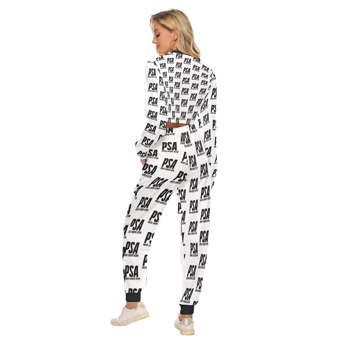 Black Classic Women's Crop Sweatshirt Suit