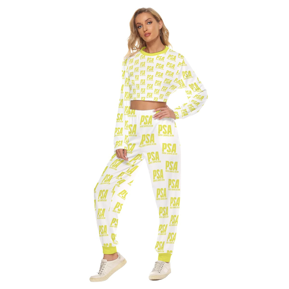 Yellow Classic Women's Crop Sweatshirt Suit