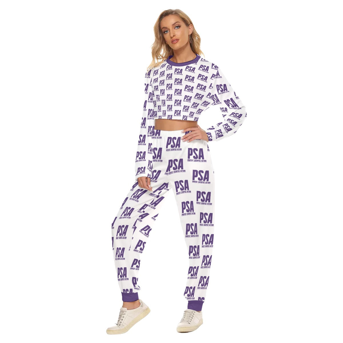 Purple Classic Women's Crop Sweatshirt Suit