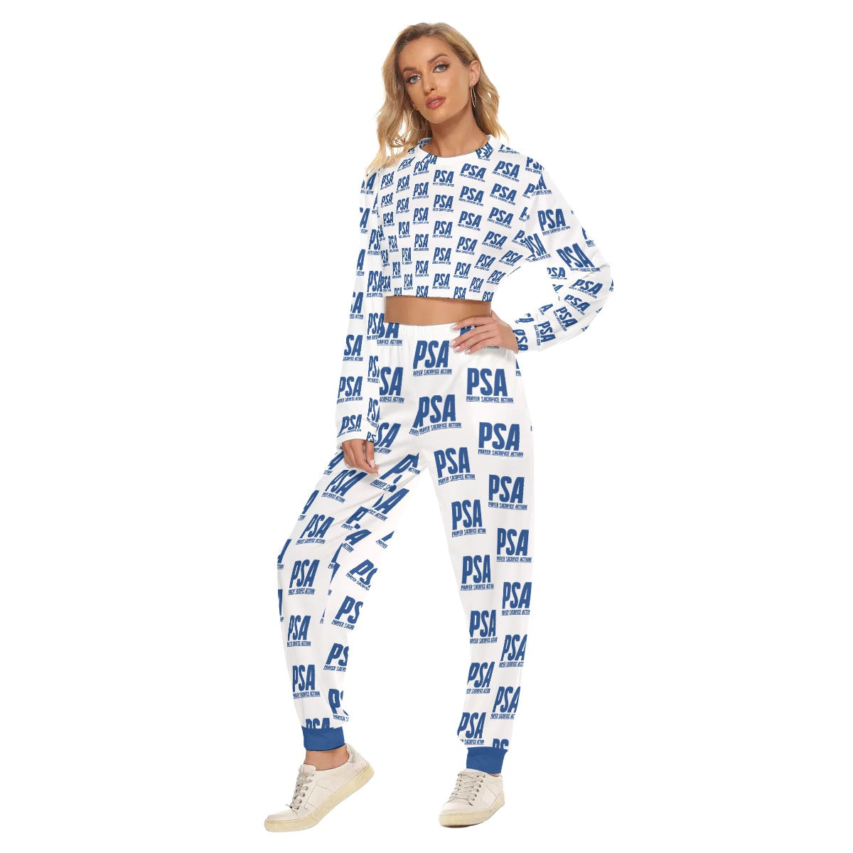 Blue Classic Women's Crop Sweatshirt Suit