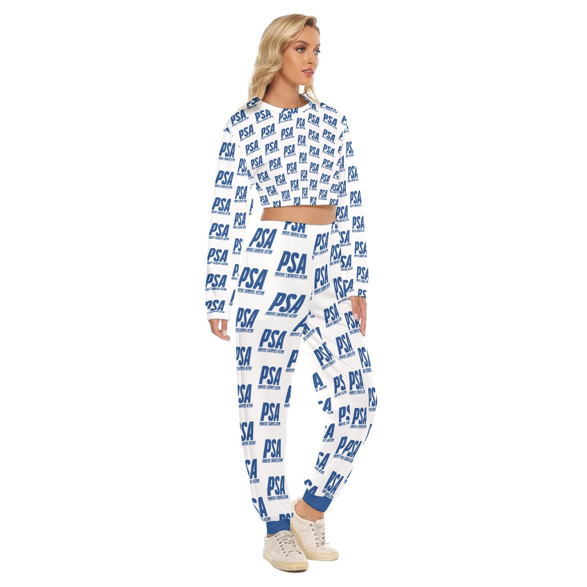 Blue Classic Women's Crop Sweatshirt Suit